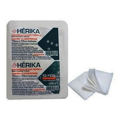 Compressa de Gaze Hidrófila 7,5cm x 7,5cm 13 Fios Estéril América - 10 unidades