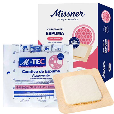 Curativo de Espuma Absorvente Silicone com Borda 10cm x 10cm M-Tec Missner