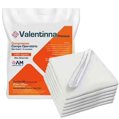 Compressa Cirúrgica Campo Operatório Valentina Premium 23cm x 25cm (50UN) - América