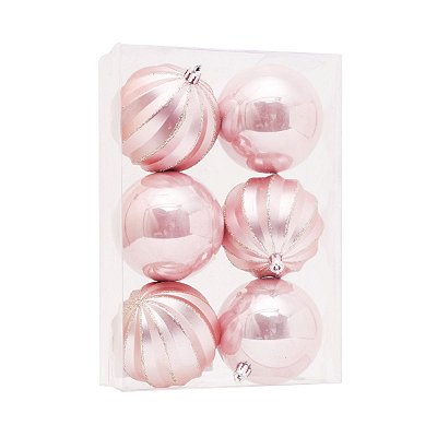 Bola de Natal Rose Gold 8 cm Gomos e Lisa 6 Unidades