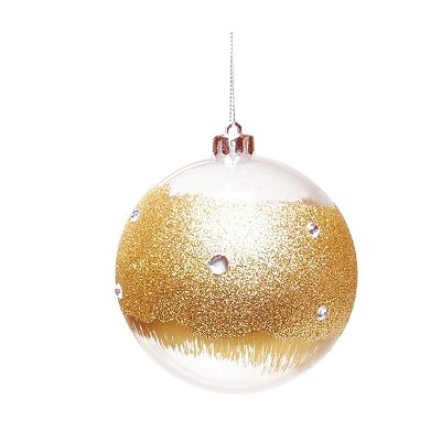 Kit Bola de Natal Transparente com Glitter Dourado 8 cm 6 Unidades