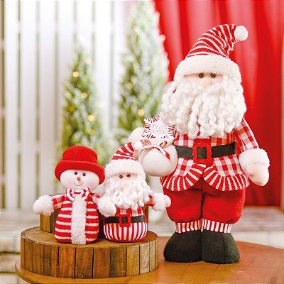 Boneco Papai Noel Decorativo Casaco Xadrez Vermelho e Branco 50cm