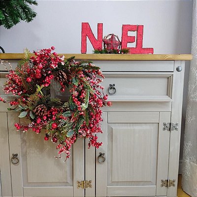 Placa Decorativa Natalina de Mesa Noel Luck 38cm