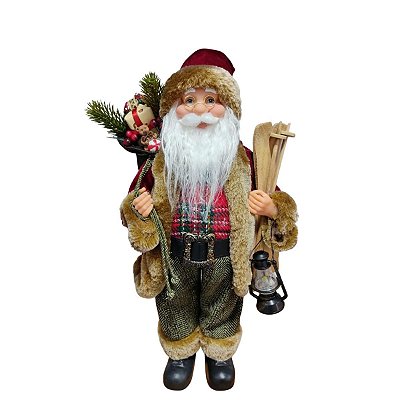 Papai Noel Decorativo com Esqui e Lanterna 40cm