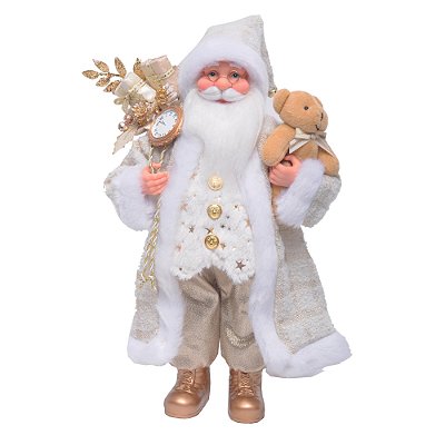 Papai Noel Decorativo com Ursinho e Relógio 40cm