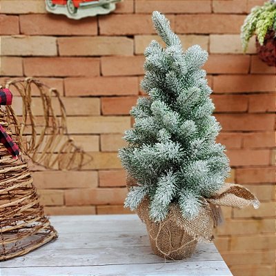 Mini Árvore de Natal Nevada Base Juta 50cm