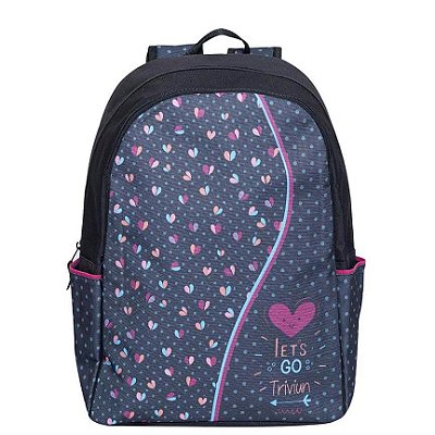 Mochila Feminina Preta com Corações p/Notebook 14"