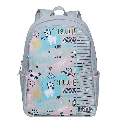 Mochila Feminina Bege com Bichinhos p/Notebook 14"