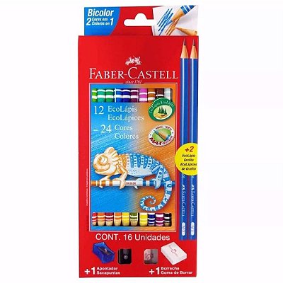 Lápis de Cor Bicolor 24 Cores Faber-Castell Redondo
