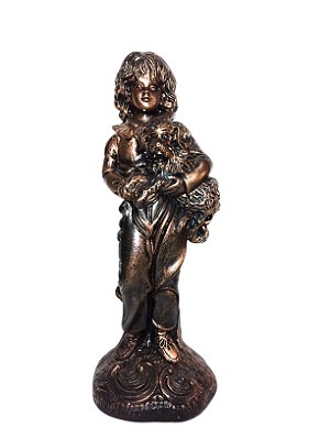 Menina com Cachorro de Gesso Bronze