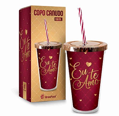 Copo com Canudo Amor Você É Meu Grande Amor Acrílico 500ml