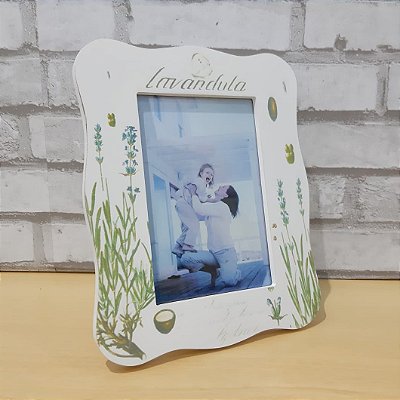 Porta Retrato Madeira Branca Floral 10x15cm