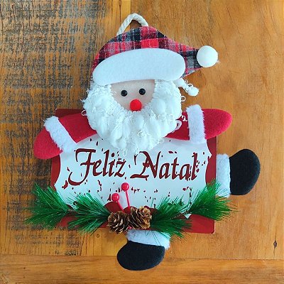 Guirlanda de Natal Papai Noel com Placa Feliz Natal 28cm
