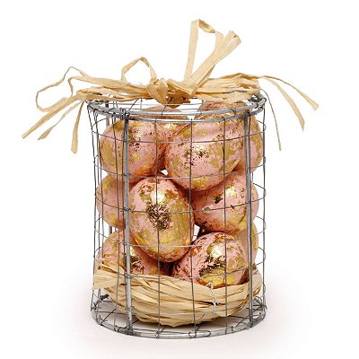 Caixa de Metal com Ovos de Páscoa Decorativos Rose Cromus 12 Ovos