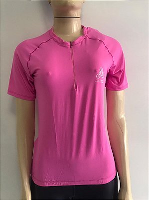Blusa Ciclismo LIVRE EXPRESSÃO Feminino c/ Ziper Manga Curta Rosa Tam. M