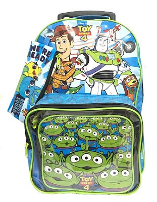 MOCHILA COM RODINHA KIT INFANTIL +LANCHEIRA+ESTOJO MASCULINO AZUL TOY STORY 4