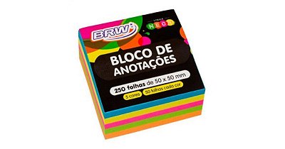 BLOCO POST-IT 50X50MM 250 FOLHAS COLORIDO NEON BRW