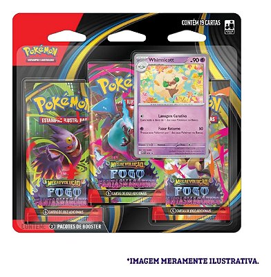 Cartas Blister Pokémon Triplo Whimsicott Me02 Fogo Fantasmagorico Copag