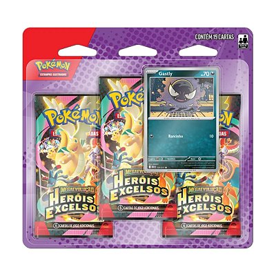 Cartas Pokémon Blister Triplo Pokémon Coleção Heróis Excelsos Gastly Copag