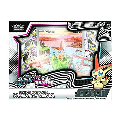 Cartas Pokémon Box Fogo Branco e Raio Preto Victini Copag