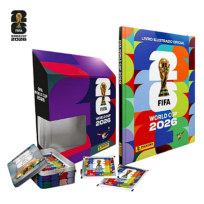 Box Álbum de Figurinhas Copa do Mundo 2026 Capa Dura Com Lata 50 Pacotinhos Figurinhas Panini