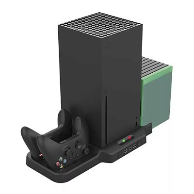Suporte Xbox Series X / S Com Resfriador Carregador Para Controles Porta Jogos