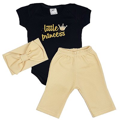 Conjunto Bebê Little Princess 3 Peças Amarelo