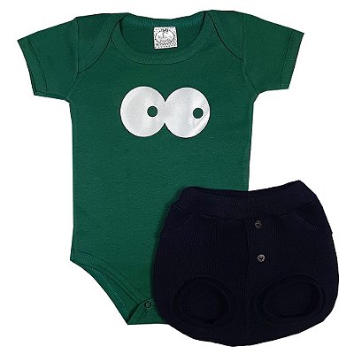 Conjunto Bebê Body Espiando + Shorts Bola