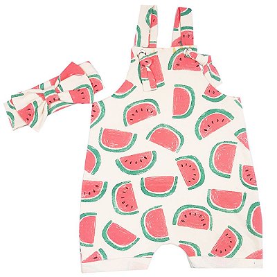 Jardineira Bebê Melancia Com Turbante