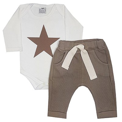 Conjunto Bebê Estrela Marrom