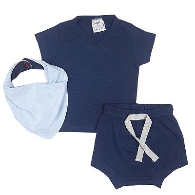 Conjunto Bebê Azul Marinho + Bandana