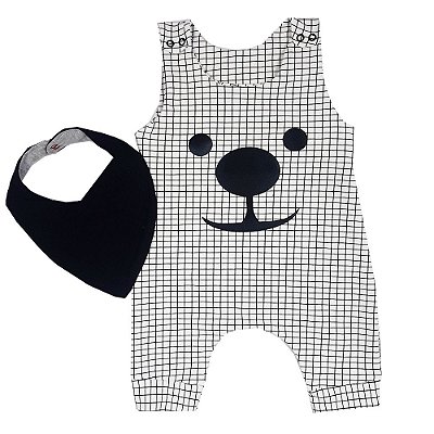 Macacão Bebê Cachorro + Bandana Preta
