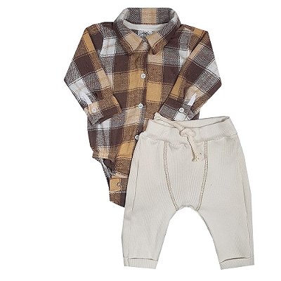 Conjunto Bebê Body Xadrez + Calça Saruel