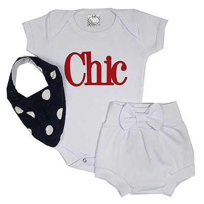 Kit Bebê Chic Branco Com Bandana