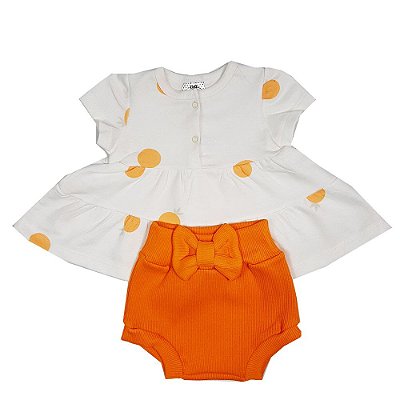 Conjunto Bebê Bata Laranja + Tapa Fralda
