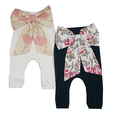 Kit Calças Bebê Com Laço