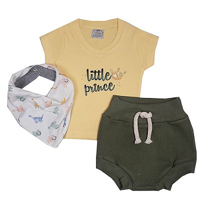 Conjunto Bebê Camiseta Little Prince + Tapa Fralda + Bandana