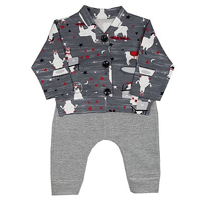Conjunto Bebê Lhama Cinza