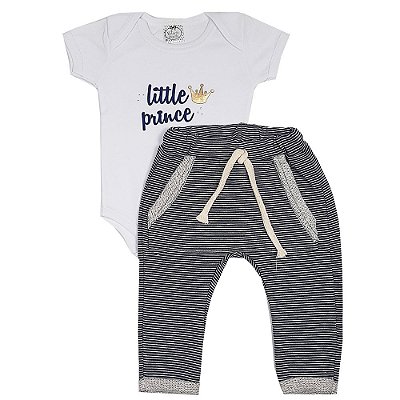 Conjunto Bebê Body Little Prince + Calça Saruel Listrada