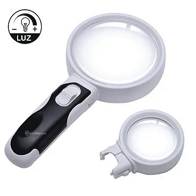 Lupa de Mão Lente Intercambiável com aumentos de 5x e 16x com 2 Leds modelo 77390B - Jiaxi