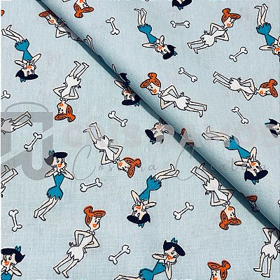 Tecido Flintstones Wilma e Betty Azul (50cm x 150cm)
