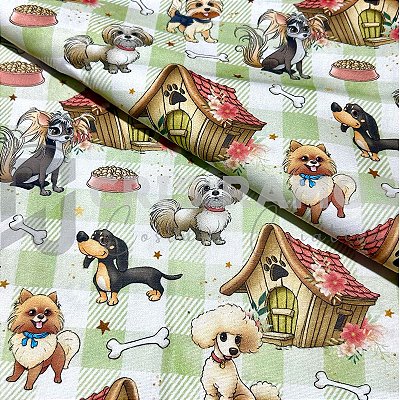 Tecido Puppys Casinha Verde (50cm x 150cm)