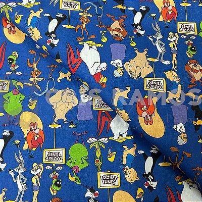 Tecido Personagens Looney Tunes Marinho (50cm x 150cm)