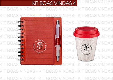 Kit 4 -  Bloco de Anotação com Caneta + Copo Fibra de Arroz Bucks
