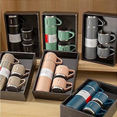 Garrafa Térmica com 3 Canecas de Inox