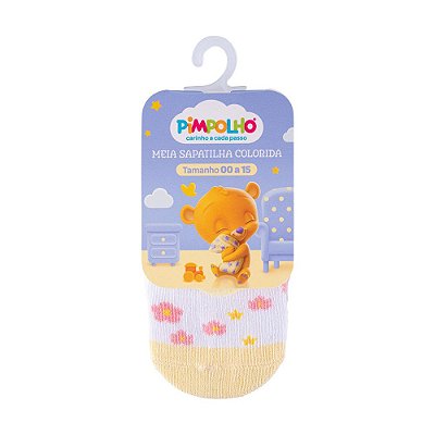 Meia Sapatilha Branca e Amarelo para Bebê Menina Estampa Floral 00 a 15 Pimpolho