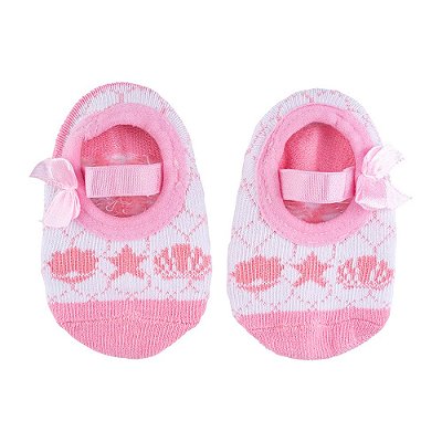 Meia Sapatilha para Bebê Menina Rosa e Branco 00 a 15 Pimpolho