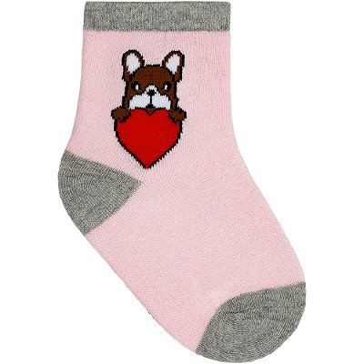 Meia Infantil Rosa e Cinza Estampa Cachorrinho Tamanho 26 a 30 Pimpolho