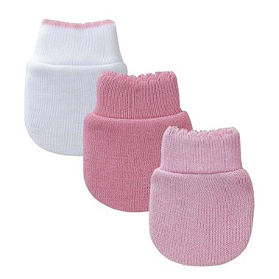 Kit com 3 Luvas Para Bebê Feminino Rosa Branco e Rosê Pimpolho