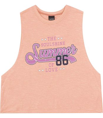 Blusa Cropped Cavada e sem Manga Juvenil Salmão Neon Rovitex